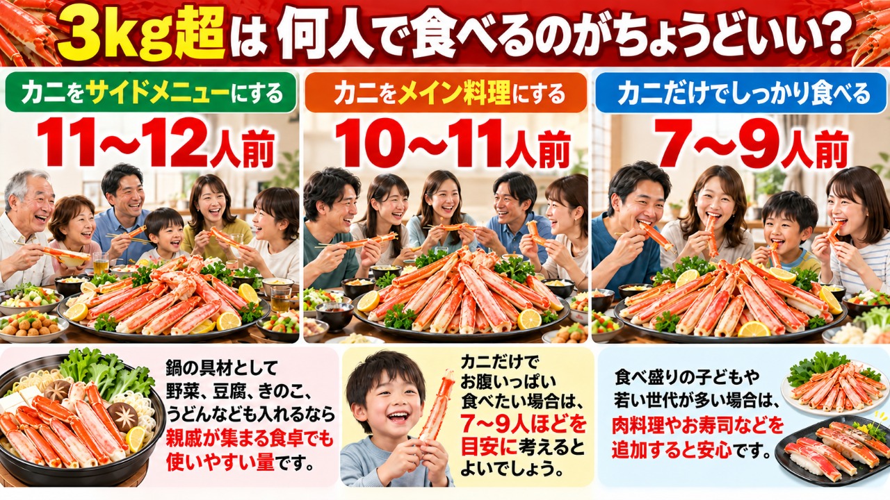 かに本舗　三大生ズワイ満足セット10L　何人で食べる